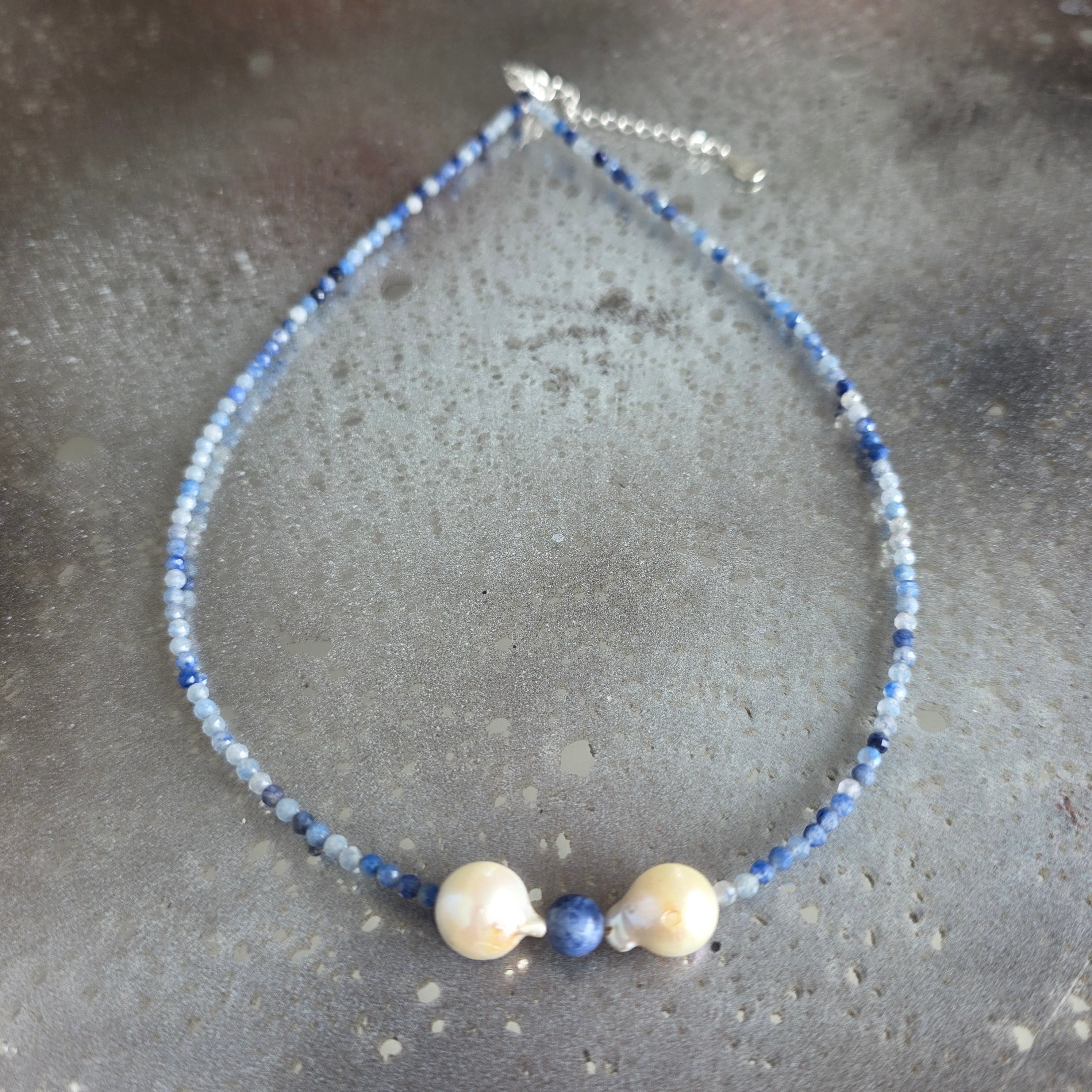 Colier aventurin albastru si perle Blue Grace #77