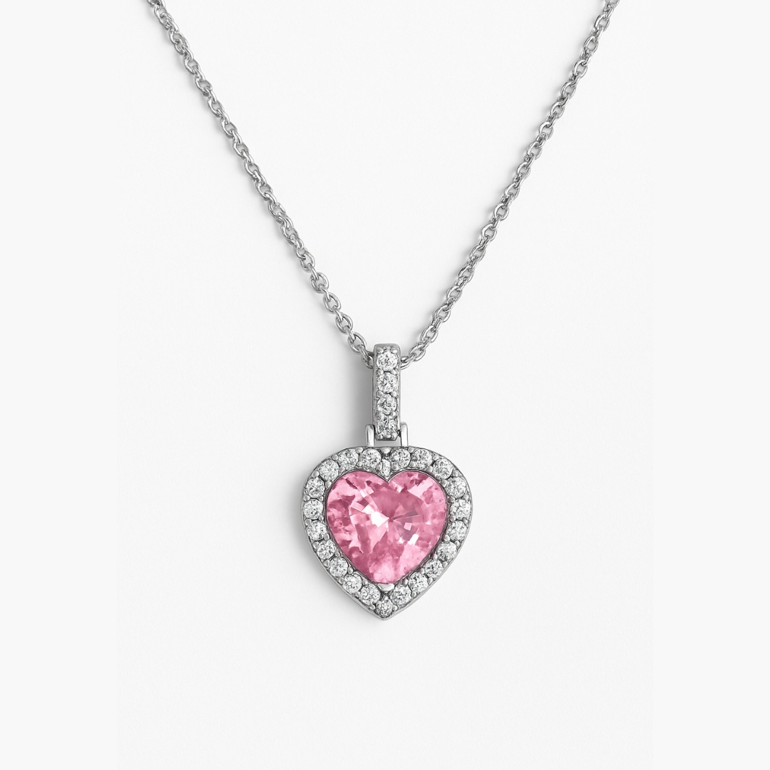 Colier Big Heart Pink Cu Argint