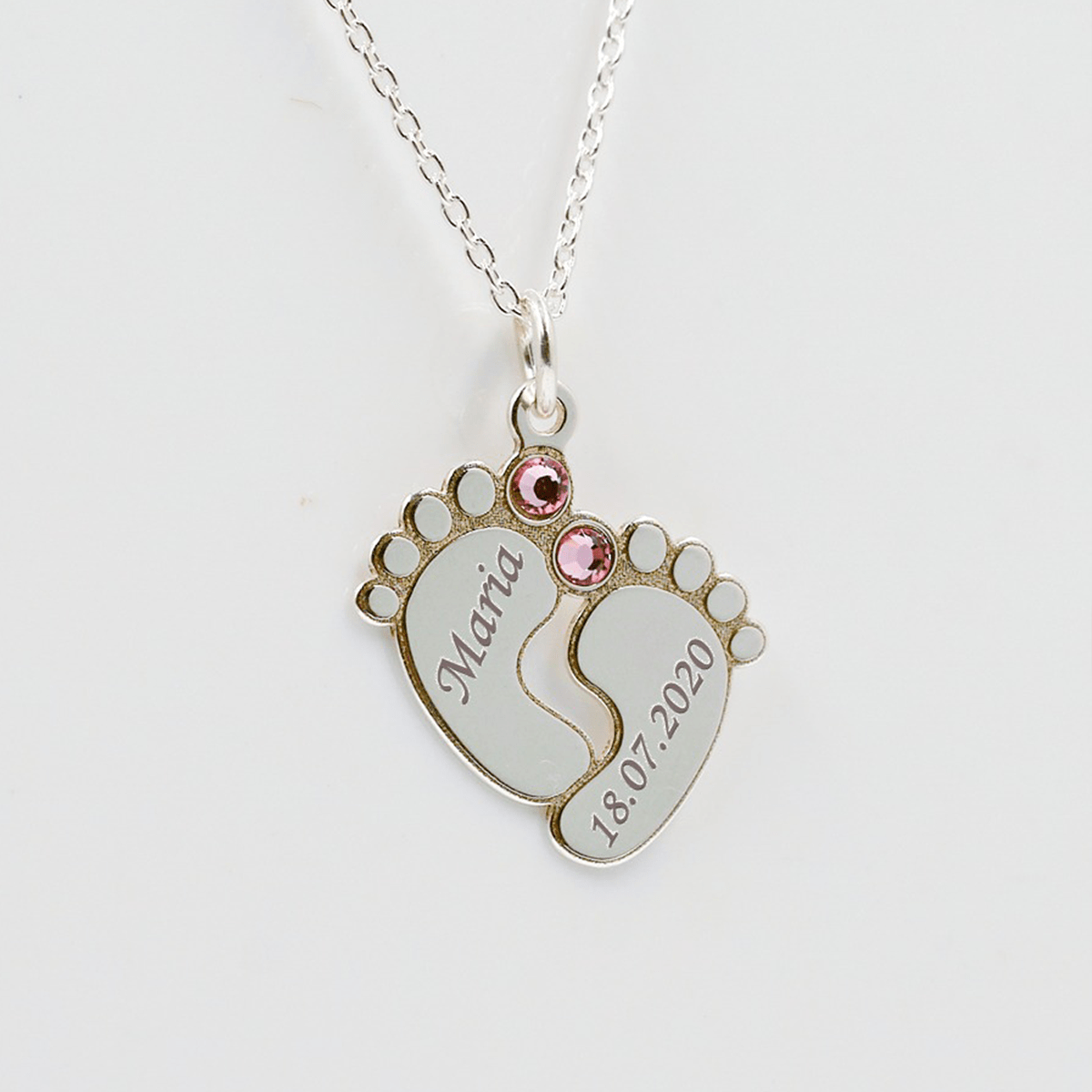 Colier cu pandantiv picioruse personalizat-argint .925 si cristal SWAROVSKI roz