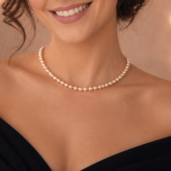 Colier cu Perle Crem la Baza Gatului, de 4-5 mm, Perle Rare, Calitate AAA, Aur 14K KASKADDA