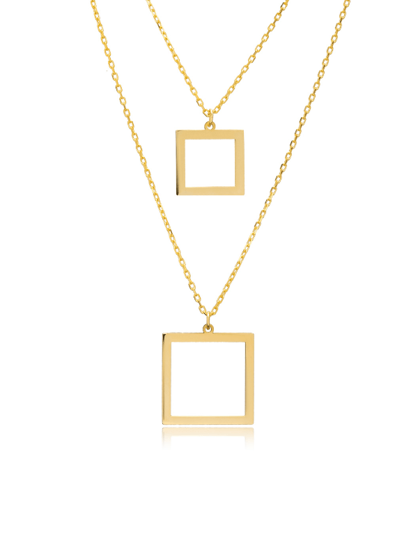 Colier Geometric din Argint – Dual Square (Auriu / Argintiu)