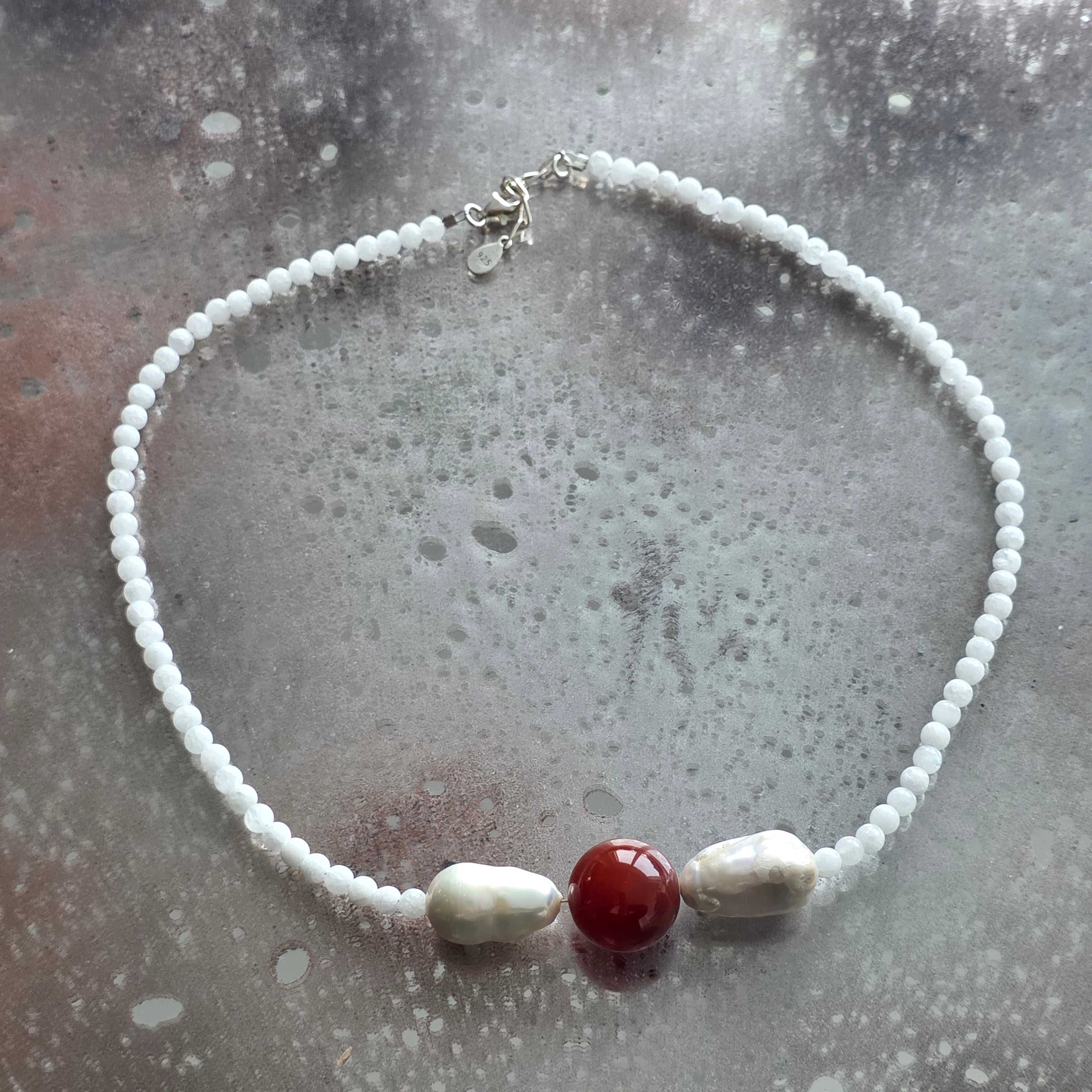 Colier jad alb, perle si carneol Rooted Glow#15