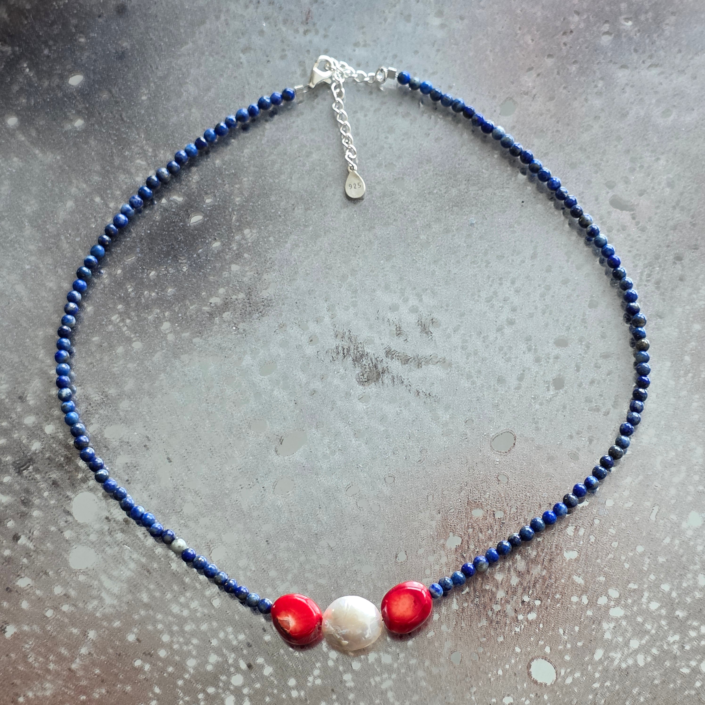 Colier lapis lazuli, coral Imperial Blue #100
