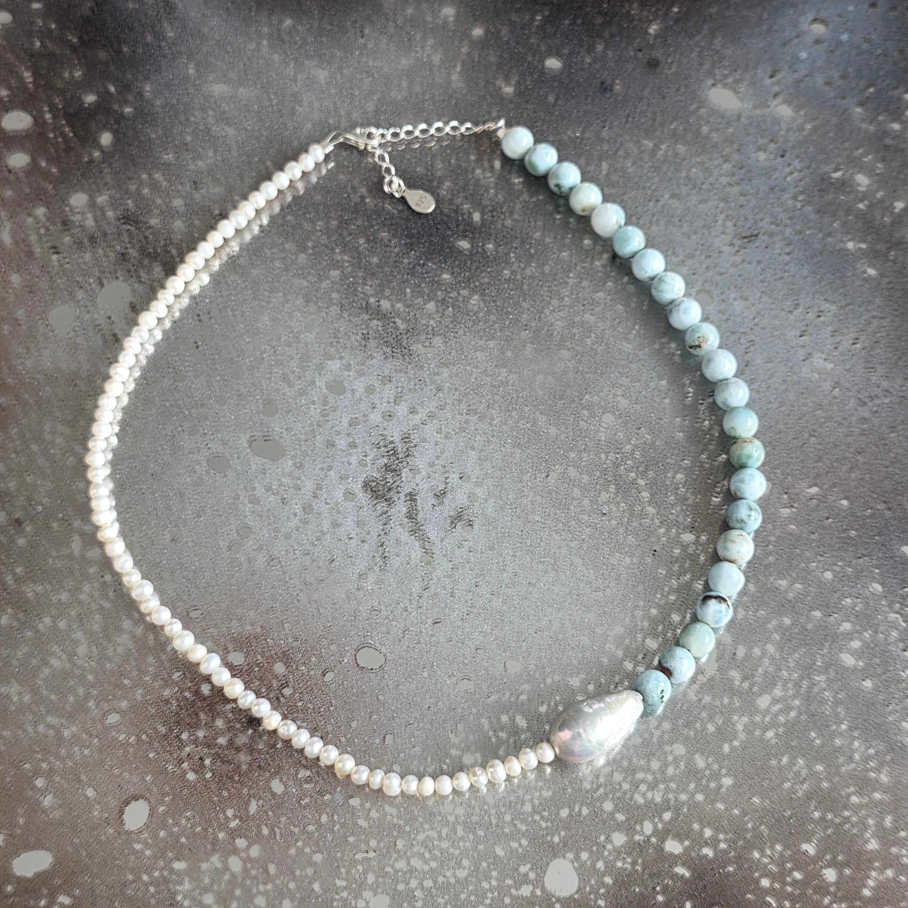 Colier larimar și perle Ocean Whisper #310