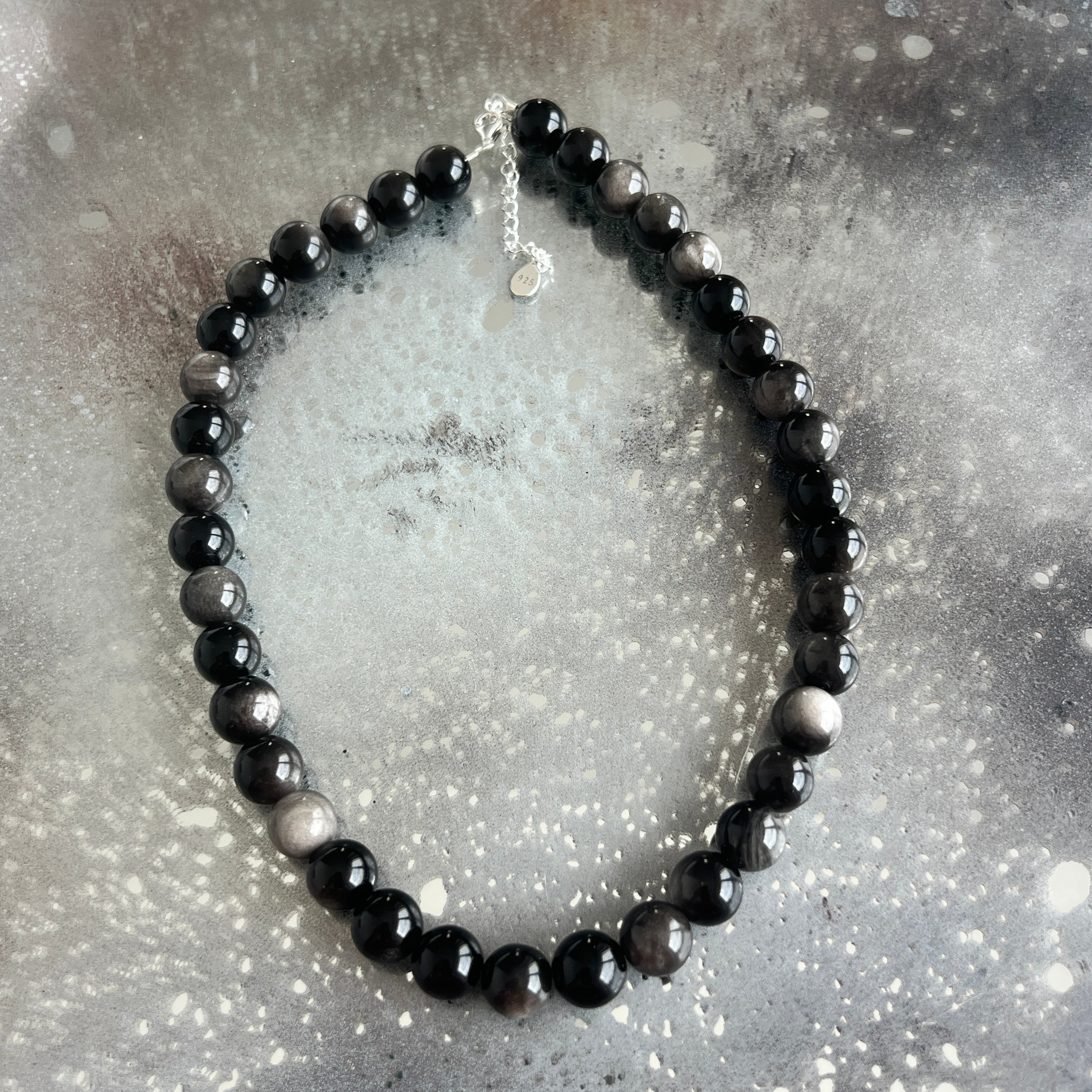 Colier obsidian argintiu Silence #373