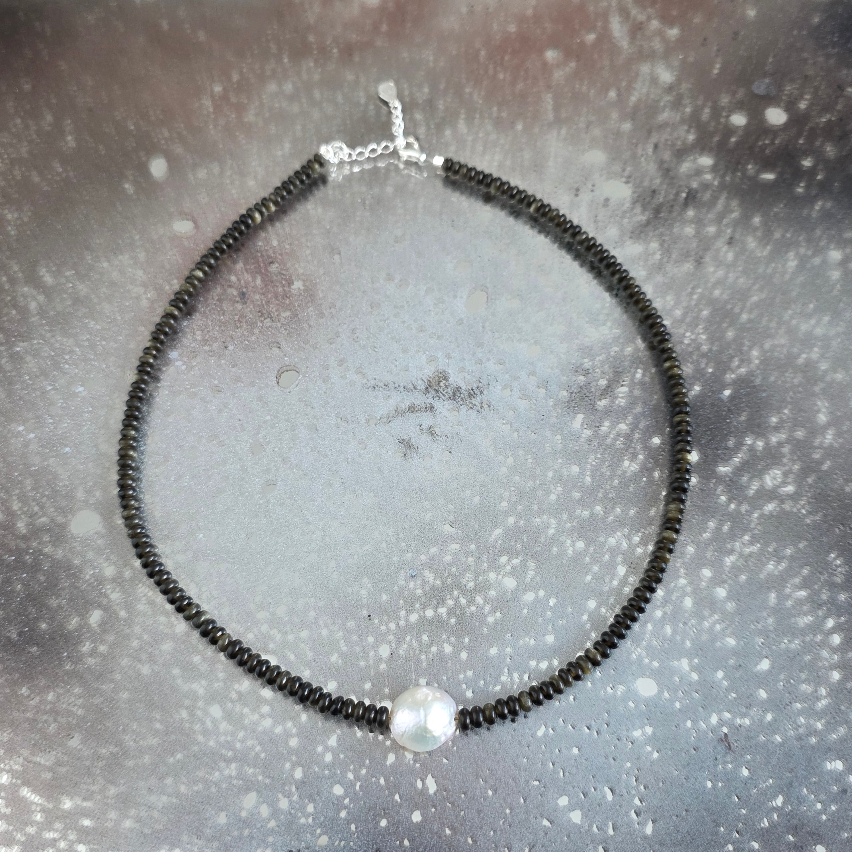 Colier obsidian auriu Silence #231