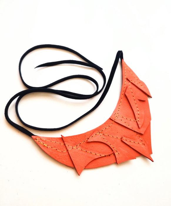 Colier Orange statement, din piele naturala