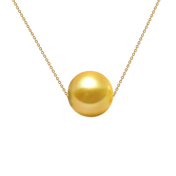Colier Perla Naturala Akoya Aurie 8 mm, AAA, Aur Galben 14K KASKADDA