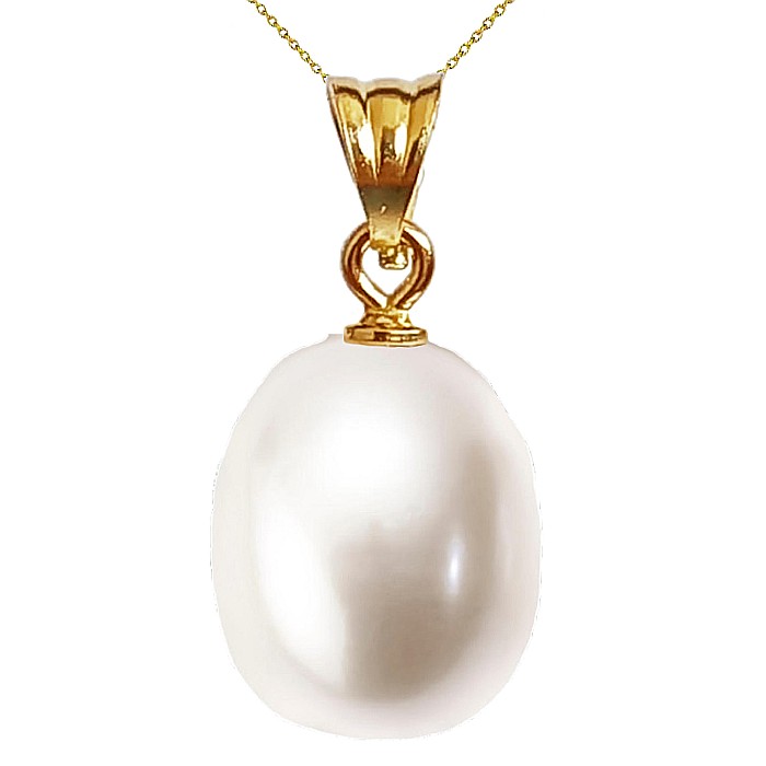Colier Perla Naturala Alba, 12 9 mm, Lacrima, Aur 14K (aur 585) KASKADDA