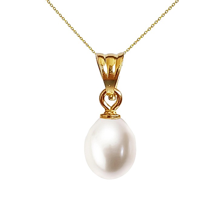 Colier Perla Naturala Alba, Calitate AAA, 6 8 mm si Aur 14K (aur 585) KASKADDA