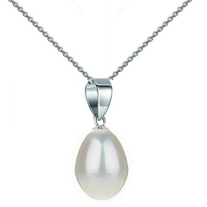 Colier Perla Naturala Alba, Lacrima, 6 8 mm si Aur Alb 14K (aur 585) KASKADDA