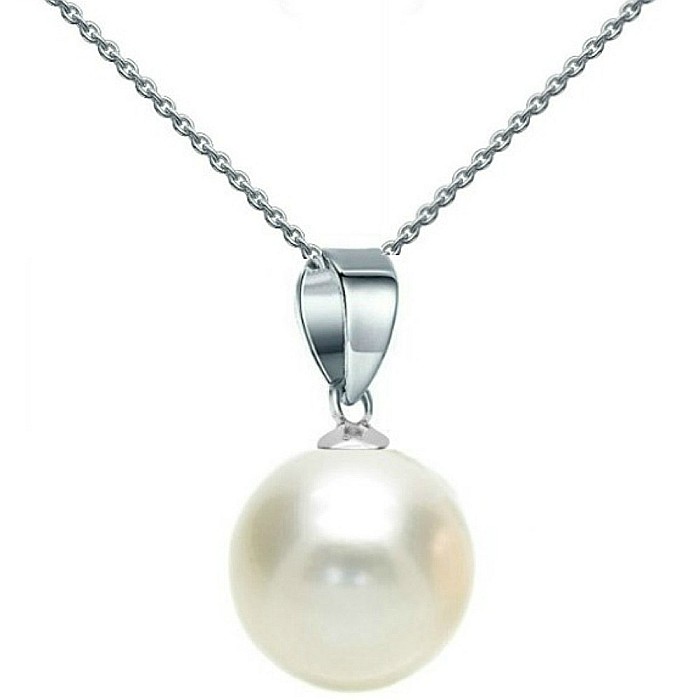 Colier Perla Naturala Alba, Rotunda, 10 mm si Aur Alb 14K (aur 585) KASKADDA