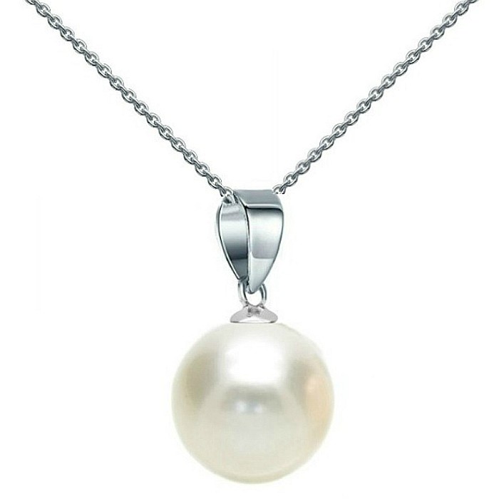 Colier Perla Naturala Alba, Rotunda, 8 mm si Aur Alb 14K (aur 585) KASKADDA