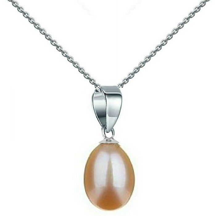 Colier Perla Naturala Crem, Lacrima, 6 8 mm si Aur Alb 14K (aur 585) KASKADDA