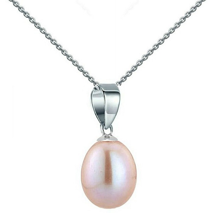 Colier Perla Naturala Lavanda, Lacrima, 6 8 mm si Aur Alb 14K (aur 585) KASKADDA