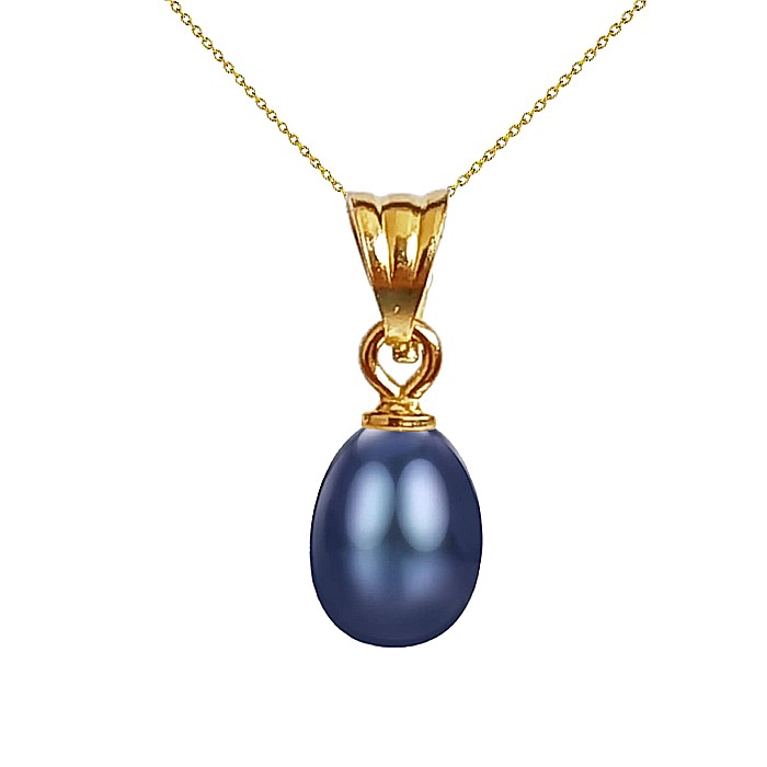 Colier Perla Naturala Neagra, Calitate AAA, 6 8 mm si Aur 14k KASKADDA
