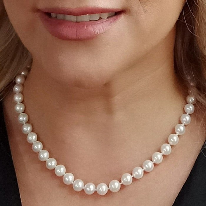 Colier Perle Akoya Japoneze 7,5-8 mm, Calitate AAA, Inchizatoare Aur Galben 14K KASKADDA