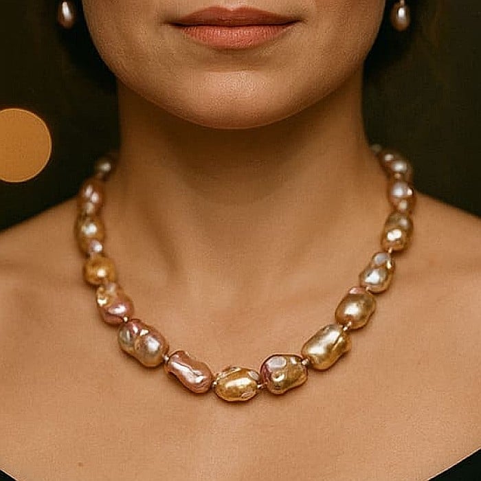 Colier Perle Mari Baroque Edison Lavanda, Calitatea AAA, Aur 14K KASKADDA