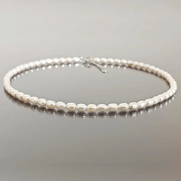 Colier Perle Naturale Albe 4 6 mm, Ovale, Inchizatoare Argint 925 KASKADDA