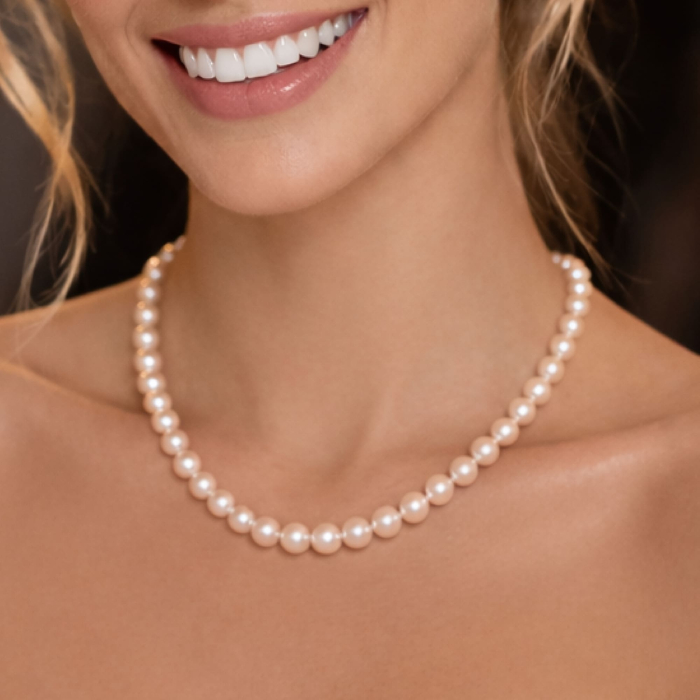 Colier Perle Naturale Albe 6, 7 mm, Rotunde, Argint 925 KASKADDA
