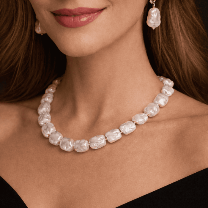 Colier Perle Naturale Baroque Albe si Inchizatoare Argint 925 KASKADDA