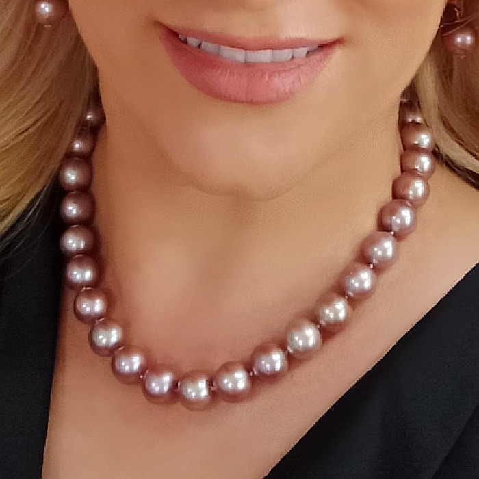 Colier Perle Naturale Edison Lavanda, AAA, 10-12 mm, Aur Alb 14K KASKADDA