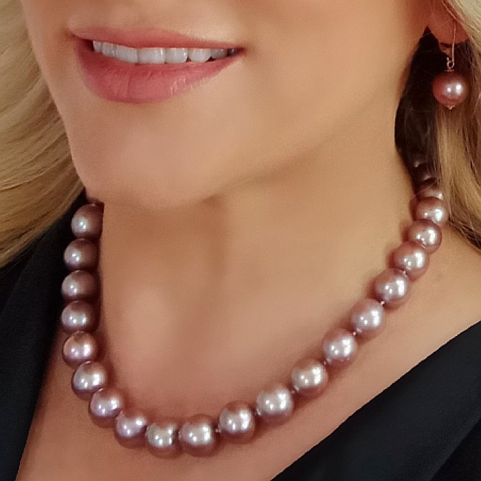 Colier Perle Naturale Edison Lavanda, AAA, 10-12 mm, Aur Galben 14K KASKADDA