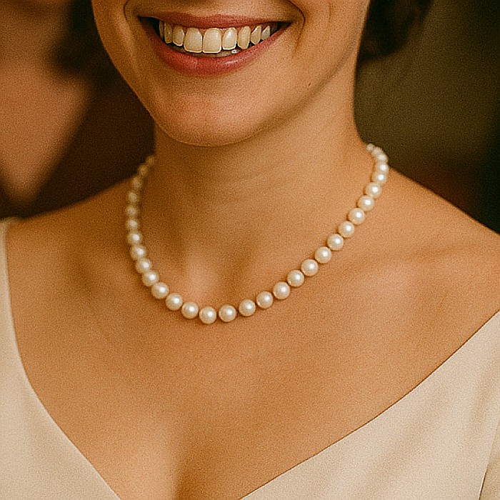 Colier Perle Naturale la Baza Gatului 7-8 mm, Inchizatoare Aur 14K KASKADDA