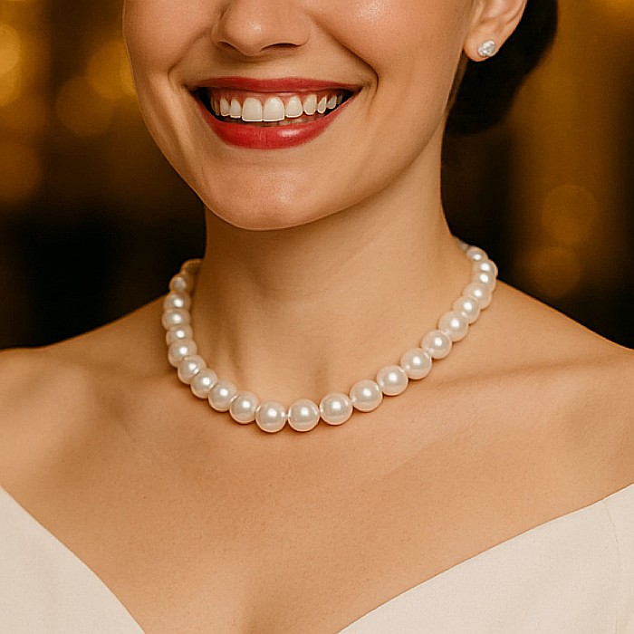 Colier Perle Naturale la Baza Gatului 8,5-9,5 mm, Inchizatoare Aur 14K KASKADDA