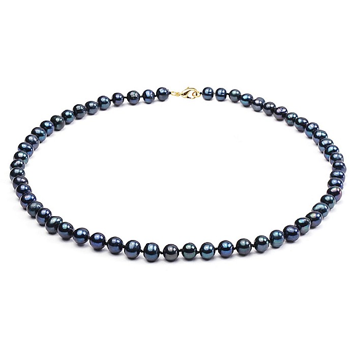 Colier Perle Naturale Negre, 7-8 mm, cu Inchizatoare Aur 14K (aur 585) KASKADDA