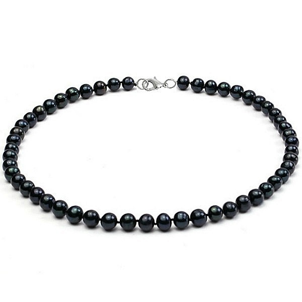 Colier Perle Naturale Negre 7-8 mm, Rotunde, Inchizatoare Argint 925 KASKADDA