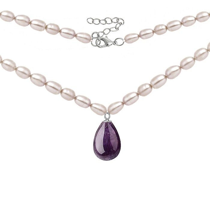 Colier Perle Naturale si Ametist Lacrima, Argint 925, Model Princess KASKADDA