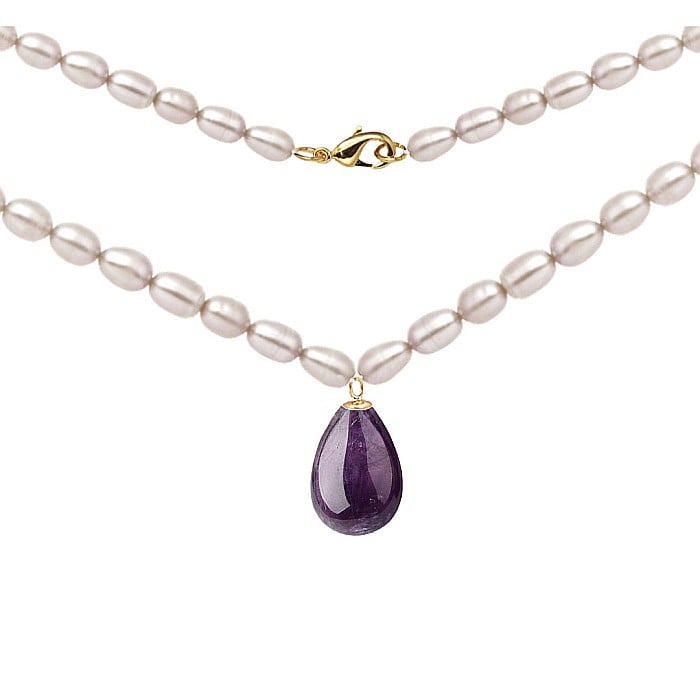 Colier Perle Naturale si Ametist Lacrima, Aur 14K (Aur 585), Model Princess KASKADDA