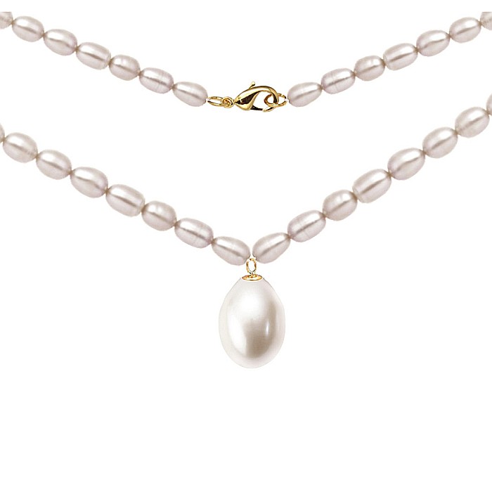 Colier Perle Naturale si Pandantiv cu Perla Lacrima Rara, Aur 14K (aur 585), Model Princess KASKADDA