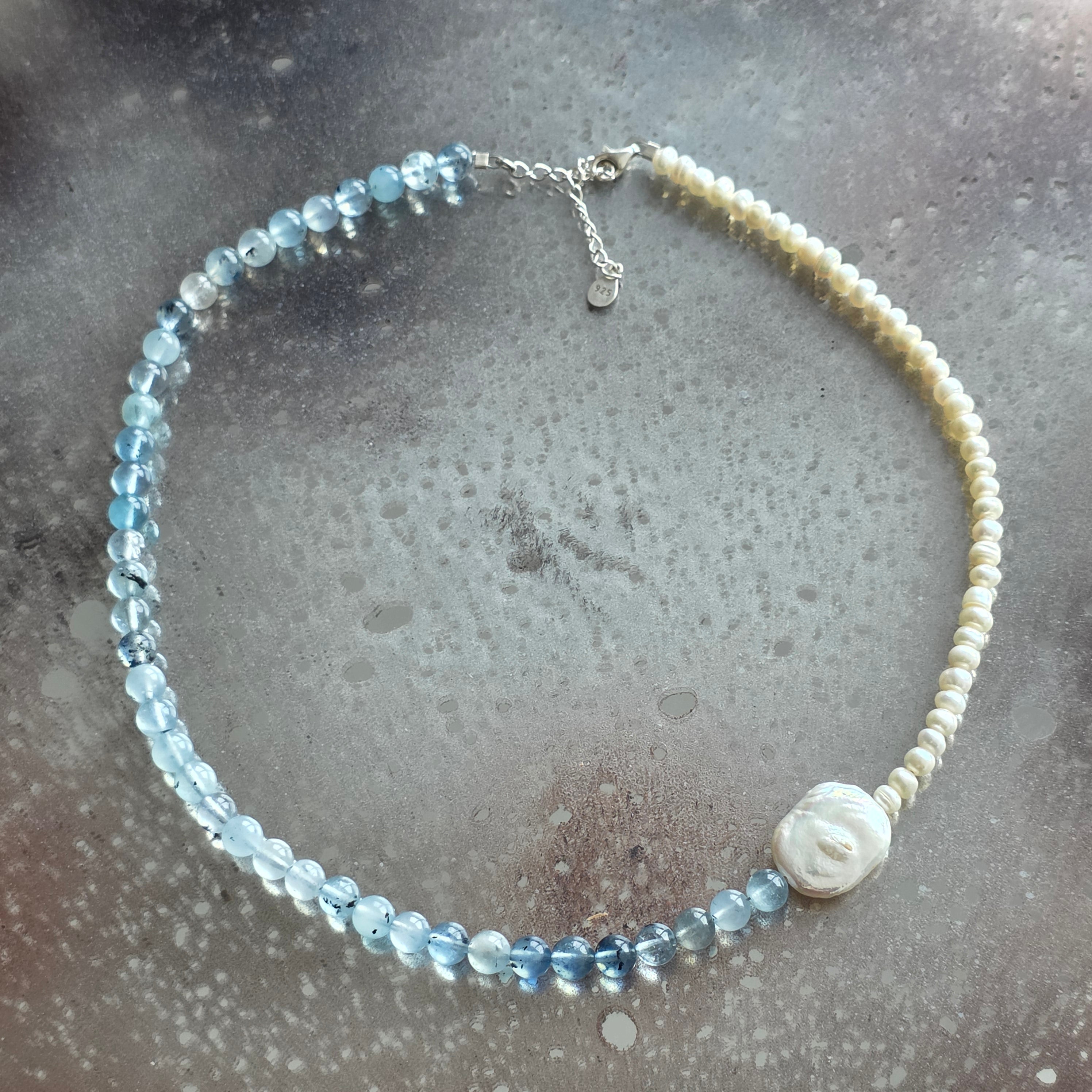 Colier perle si acvamarin Alise#6