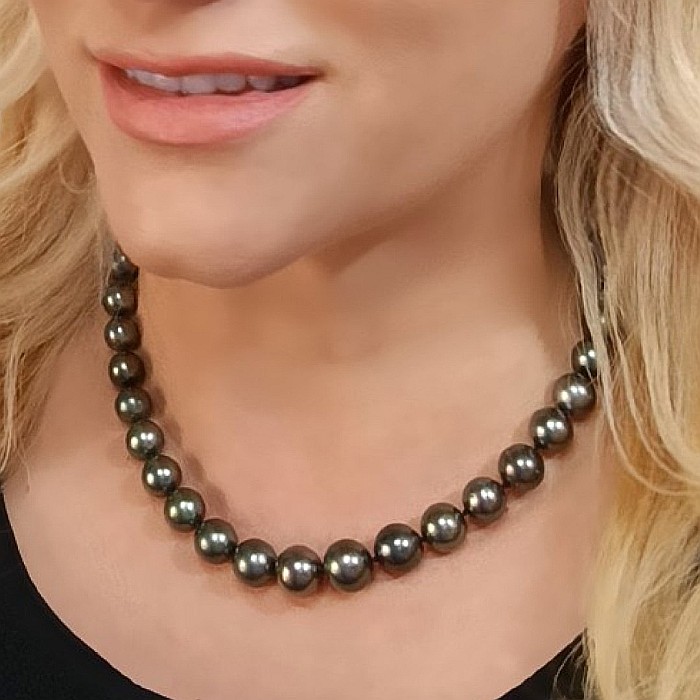 Colier Perle Tahitiene 9-11 mm, AAA, Aur Alb 14K KASKADDA