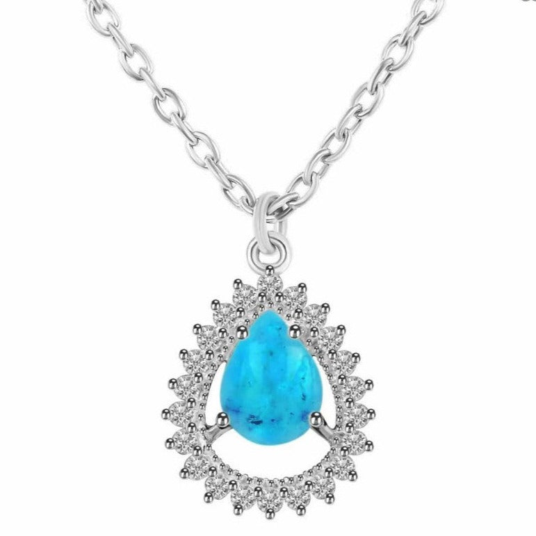 Colier turcoaz din argint, topaz alb Pear