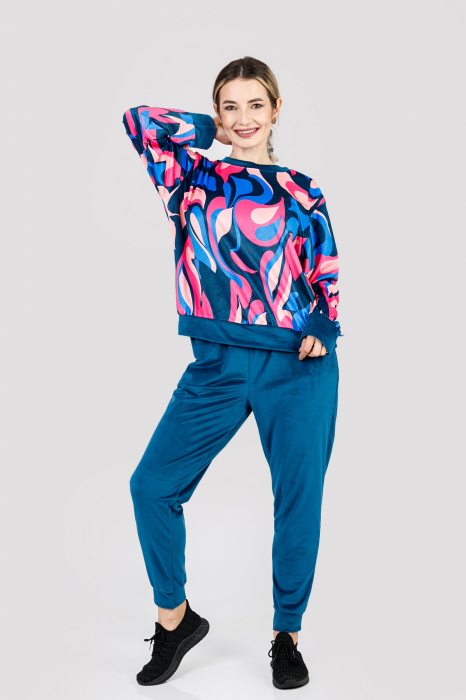 Compleu casual turcoaz din catifea 01