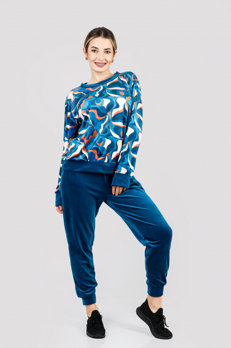 Compleu casual turcoaz din catifea 02