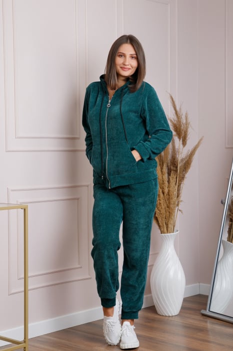 Compleu casual verde cu fermoar si gluga