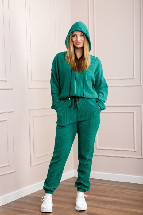 Compleu casual verde smarald din tricot reiat