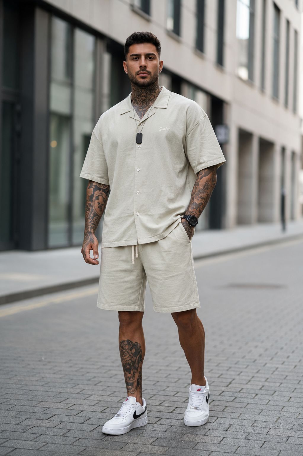 Compleu de vara camasa oversize + pantaloni bej 2506