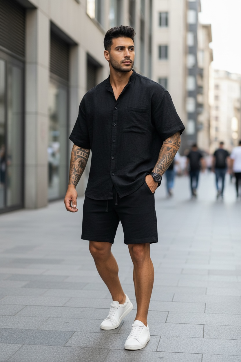 Compleu de vara camasa + pantaloni negru 004 124-4