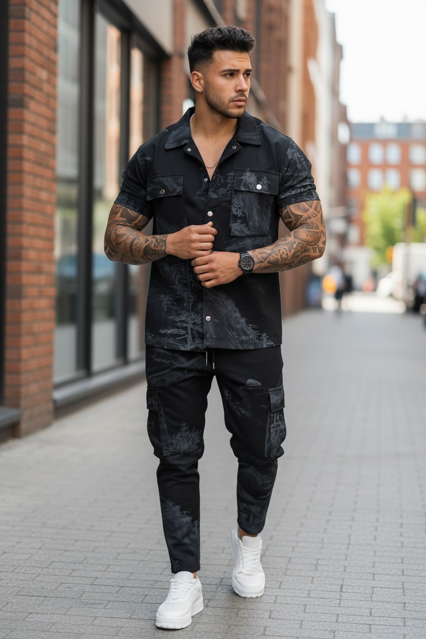 Compleu de vara camasa + pantaloni NEGRU Y102 D11-3