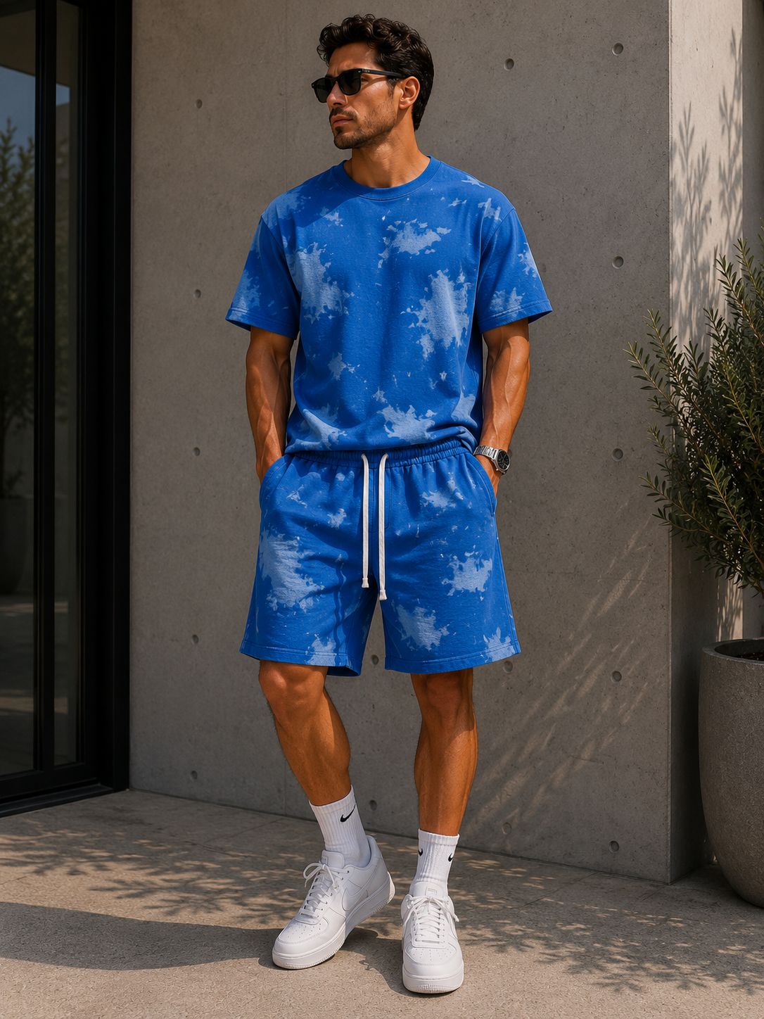Compleu de vara tricou oversize + pantaloni albastru 2504