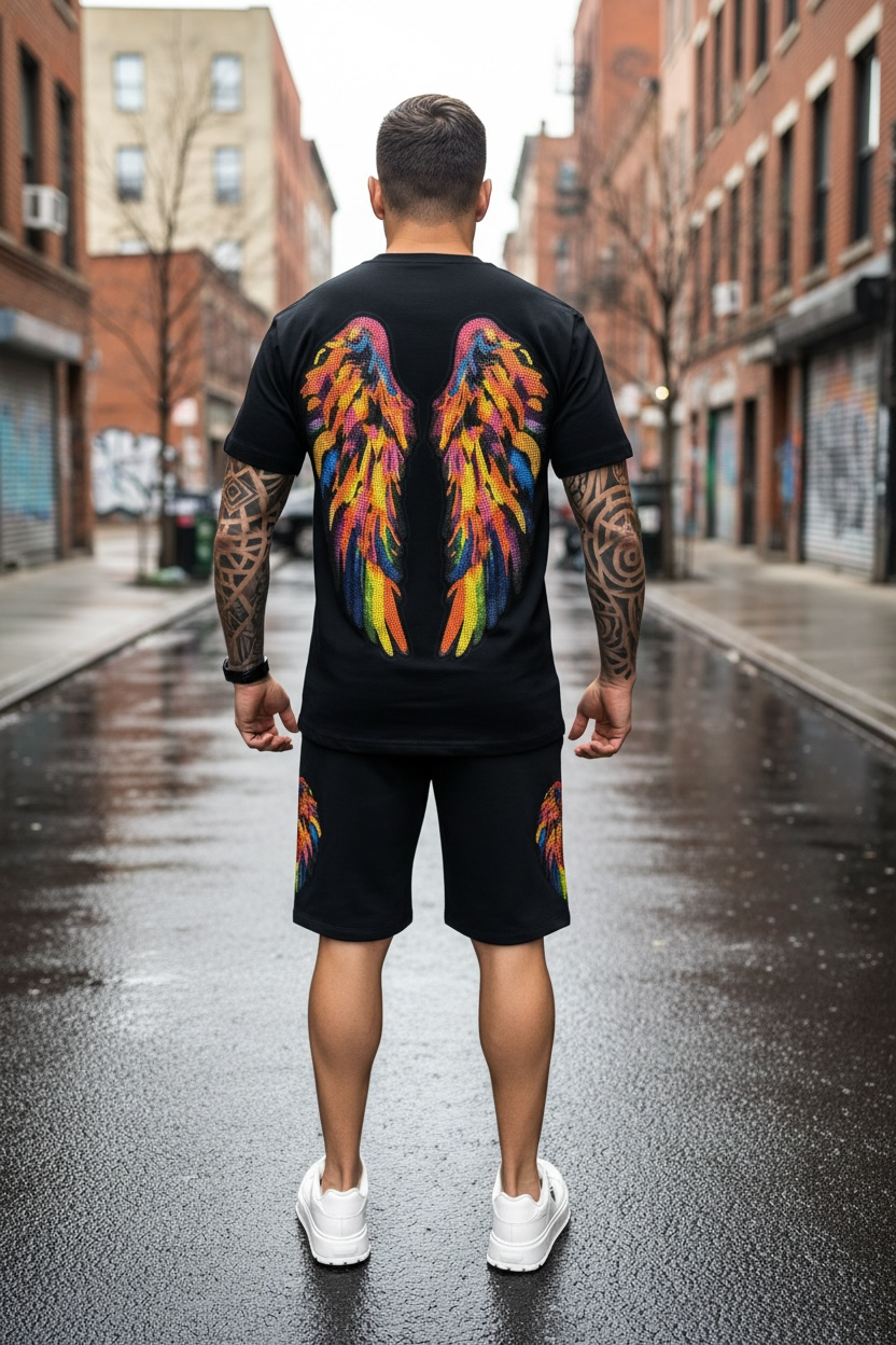 Compleu de vara tricou oversize + pantaloni negru 545 40-2.3