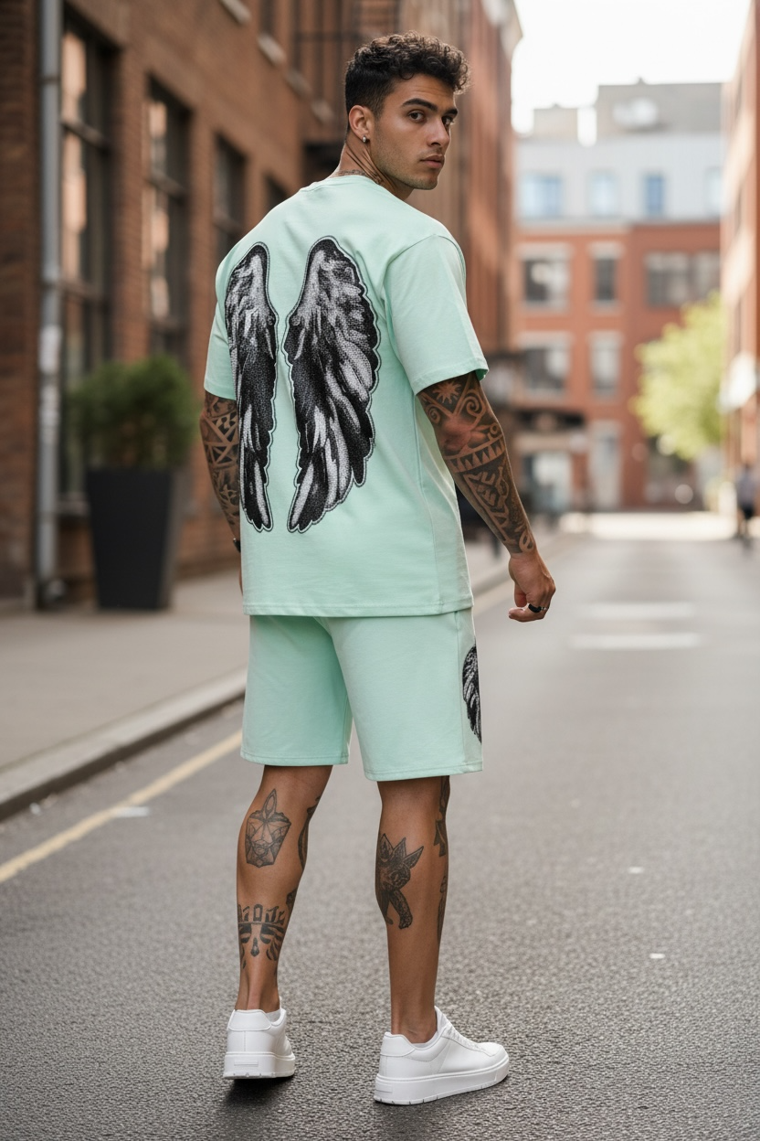Compleu de vara tricou oversize + pantaloni verde 545 39-1.3