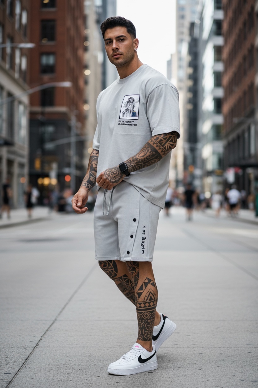 Compleu de vara tricou + pantaloni gri imprimeu pe spate 029 44-4.1