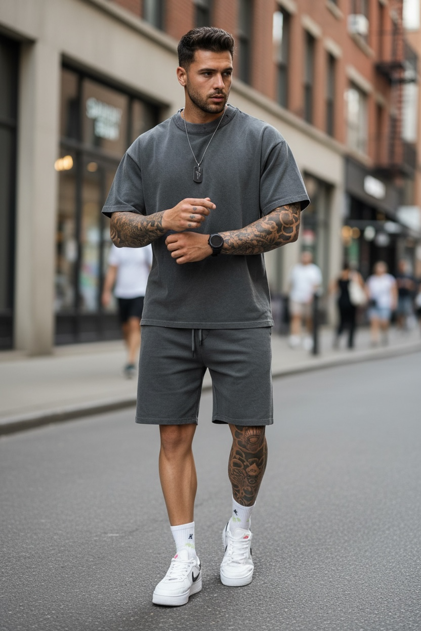 Compleu de vara tricou+ pantaloni gri inchis 2001 36-5.1