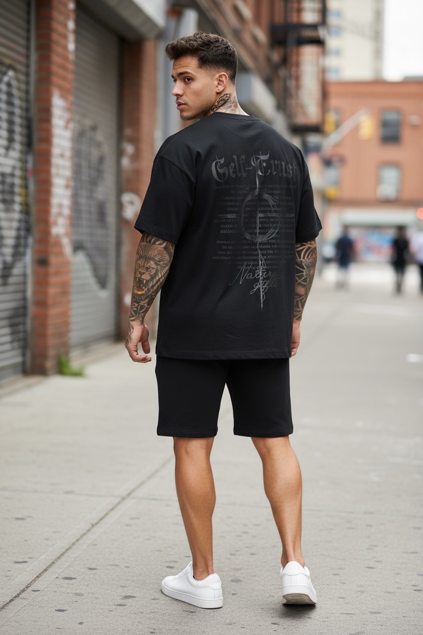 Compleu de vara tricou + pantaloni negru imprimeu pe spate 010 32-5